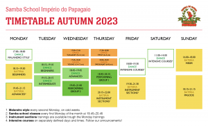 Samba School Império do Papagaio's timetable for autumn 2023